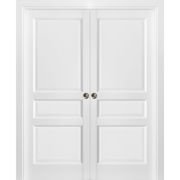 Sartodoors Double Pocket Interior Door, 48" x 80", White LUCIA31DP-BEM-48